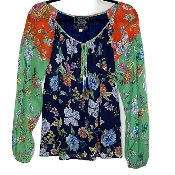 JOHNNY WAS HORTENSIA MIXED FLORAL PRINT LONG SLEEVE‎ TOP SIZE XS - Picture 1 of 9